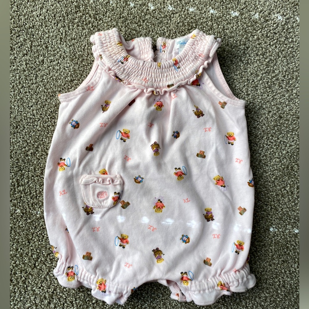 🍄 Polo RL baby girl’s romper with bears, pink, 6mo